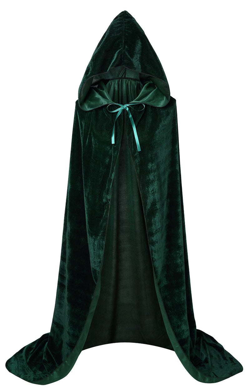 VGLOOK Unisex Adults Hooded Cloak Velvet Cape for Halloween Cosplay Costumes 59 inch Green - Image 2
